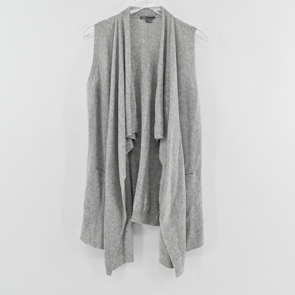 Vince Draped Cashmere Cardigan Womens Size S Grey Wool Ribbed Vest Minimalist